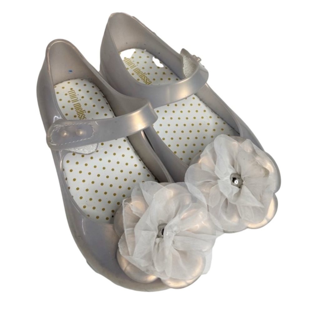 Mini Melissa Silver Mary Jane Jelly Flats Floral Applique Girls Toddler Size 11